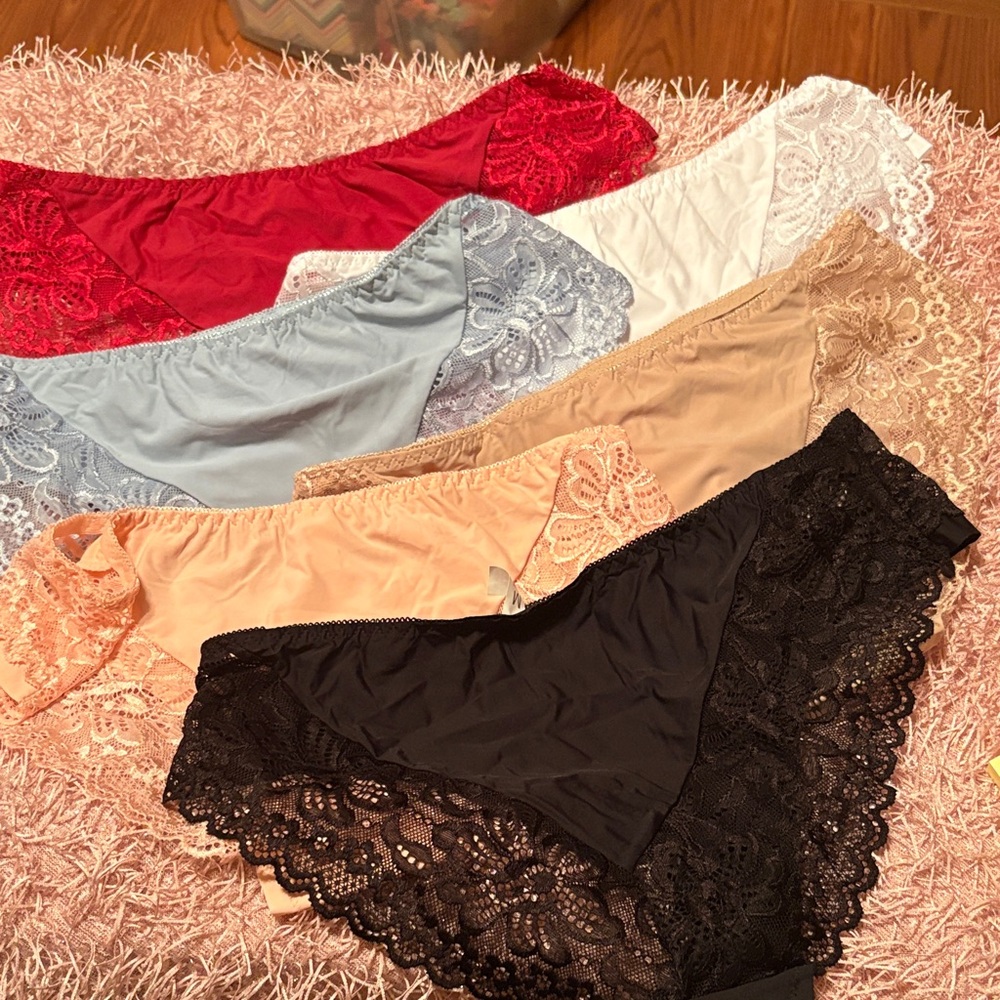 5️⃣7️⃣1️⃣ 6 pack Lace Trim Women's Panties - Multi-Color Set - Picture 2 of 5